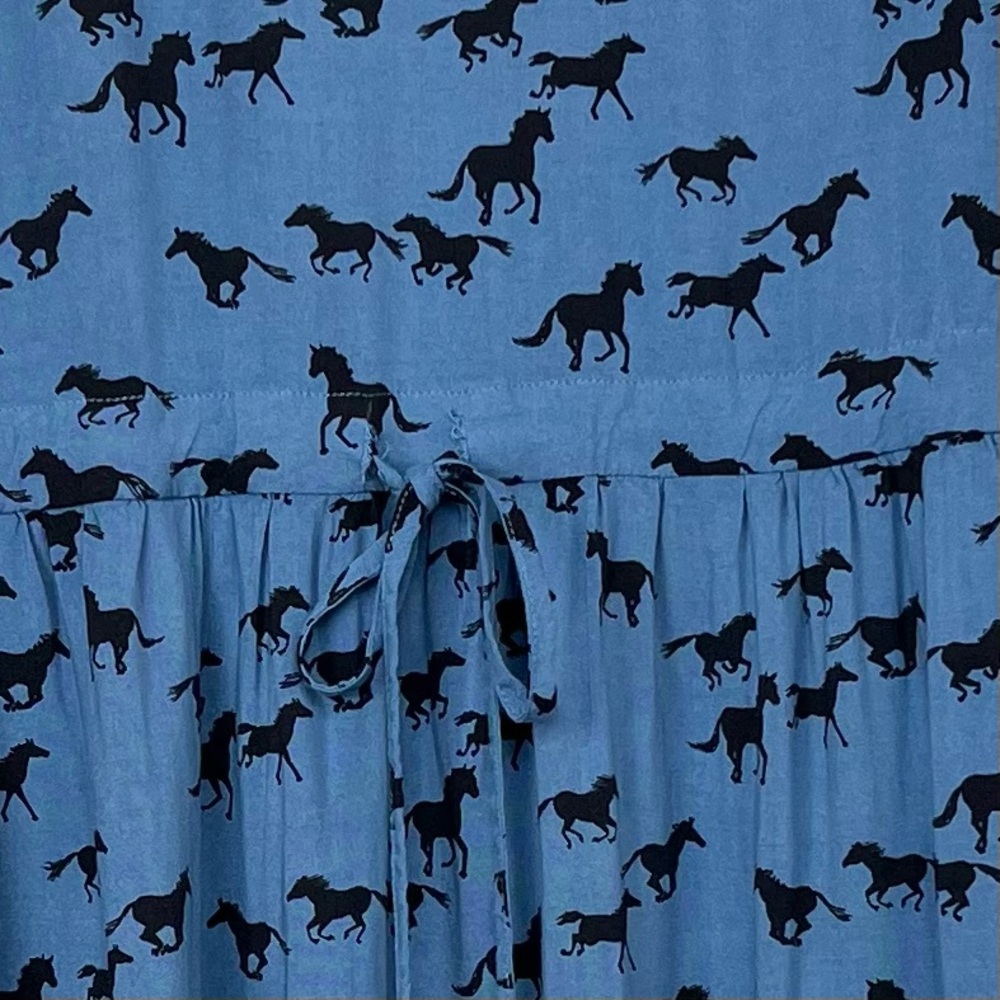 Anorak Horse Print Babydoll Tie Back Dress size 12 Blue Multi Twee Westerncore - Picture 4 of 11